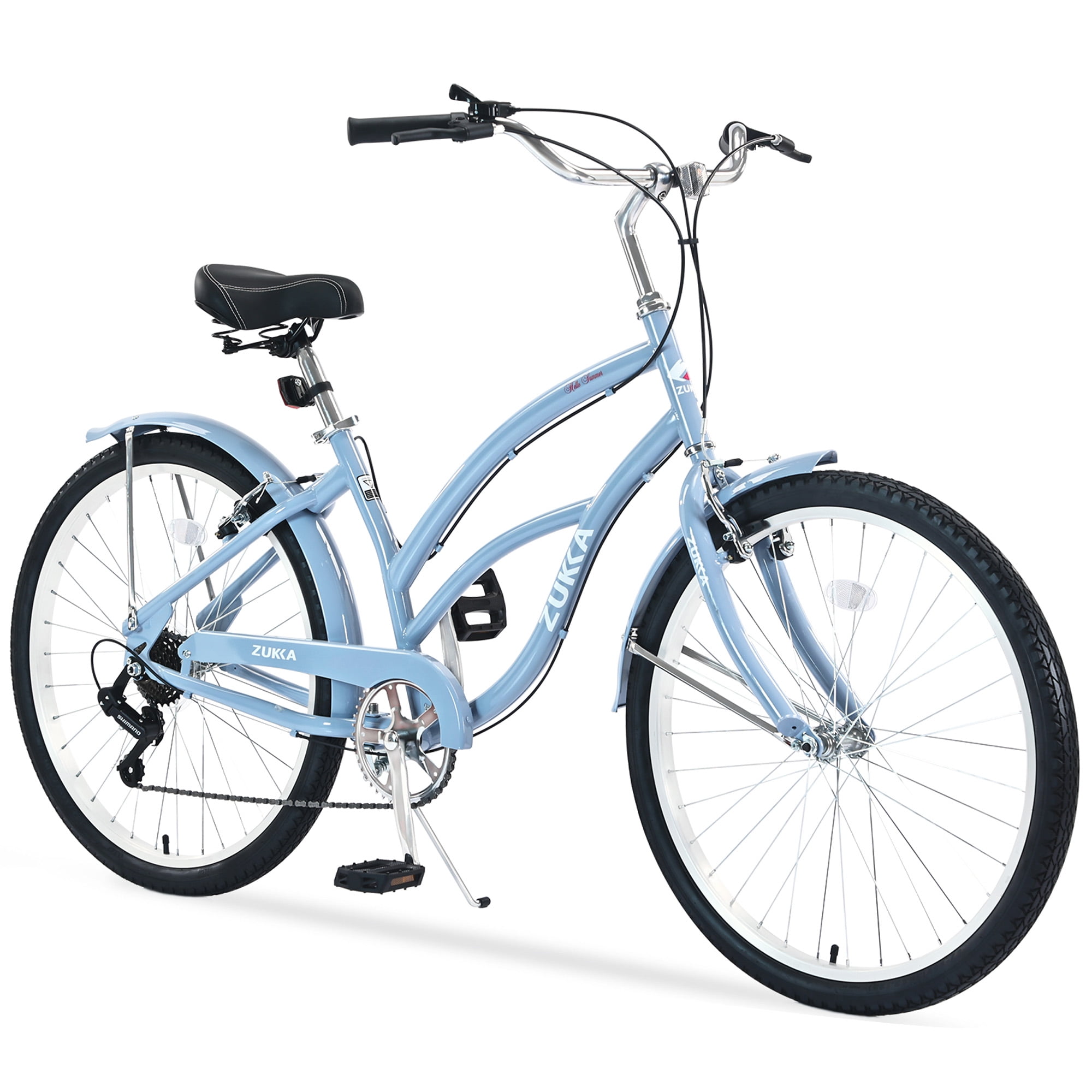 Beach Cruiser Bike Men and Women 18 Inch Steel Frame 26 Inch Wheels 7 Speed Twist Shifters Purple Walmart