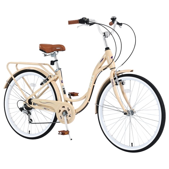 Beach Cruiser Bike for Women 24Inch Ladies Bike 7 Speed Complete Cruiser Bikes with Dual V-Brake and Adjustable Seat, Adult City Bike for Women, Men