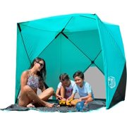 Beach Cube Pop Up Beach Tent Portable Shade Sun Shelter UPF50+ UV Protection for 4 Person Expandable Floor for Beach Fishing Hiking Camping   Aqua Color