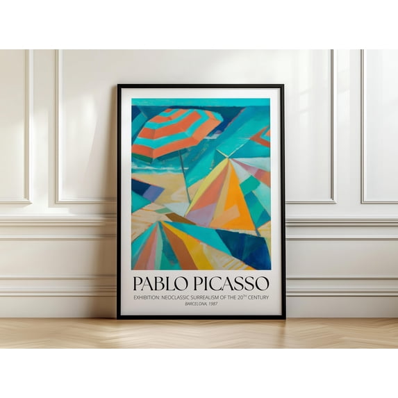 Beach Cubist Scene Coastal Umbrella Gallery Art Summer Sunroom Holiday ...