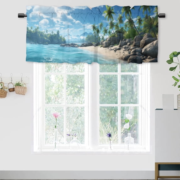 Beach Curtain Valances Tropical Ocean Palm Tree Summer Theme Island Seaside Privacy Window Valances for Living Room Kitchen 54 by 18 in, 1 Panel