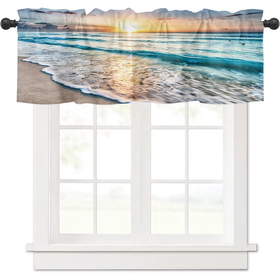 Beach Curtains Valances for Windows Rod Pocket Drape Valence Ocean Theme Sand Wave Sea Water Beach Decor for Bedroom Kitchen Living Room 1 Panel, 54 x 18 Inch