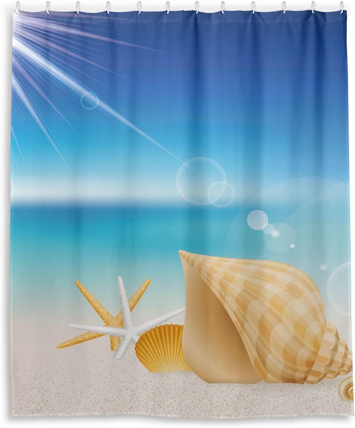 Beach Curtains with 12 Hooks, Waterproof Bath Curtain Set for Master ...