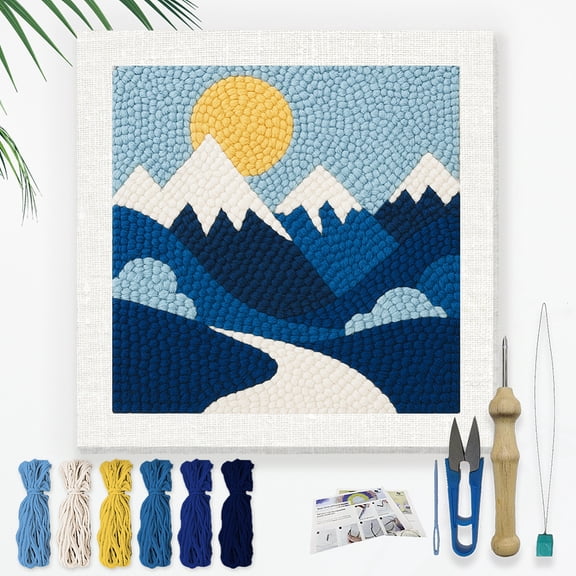 Beach DIY Punch Needle Embroidery Kit for Adult Beginner 9.4" Summer Sea Wave Punch Stitching Craft Set for Starter Threader Pinch Needle