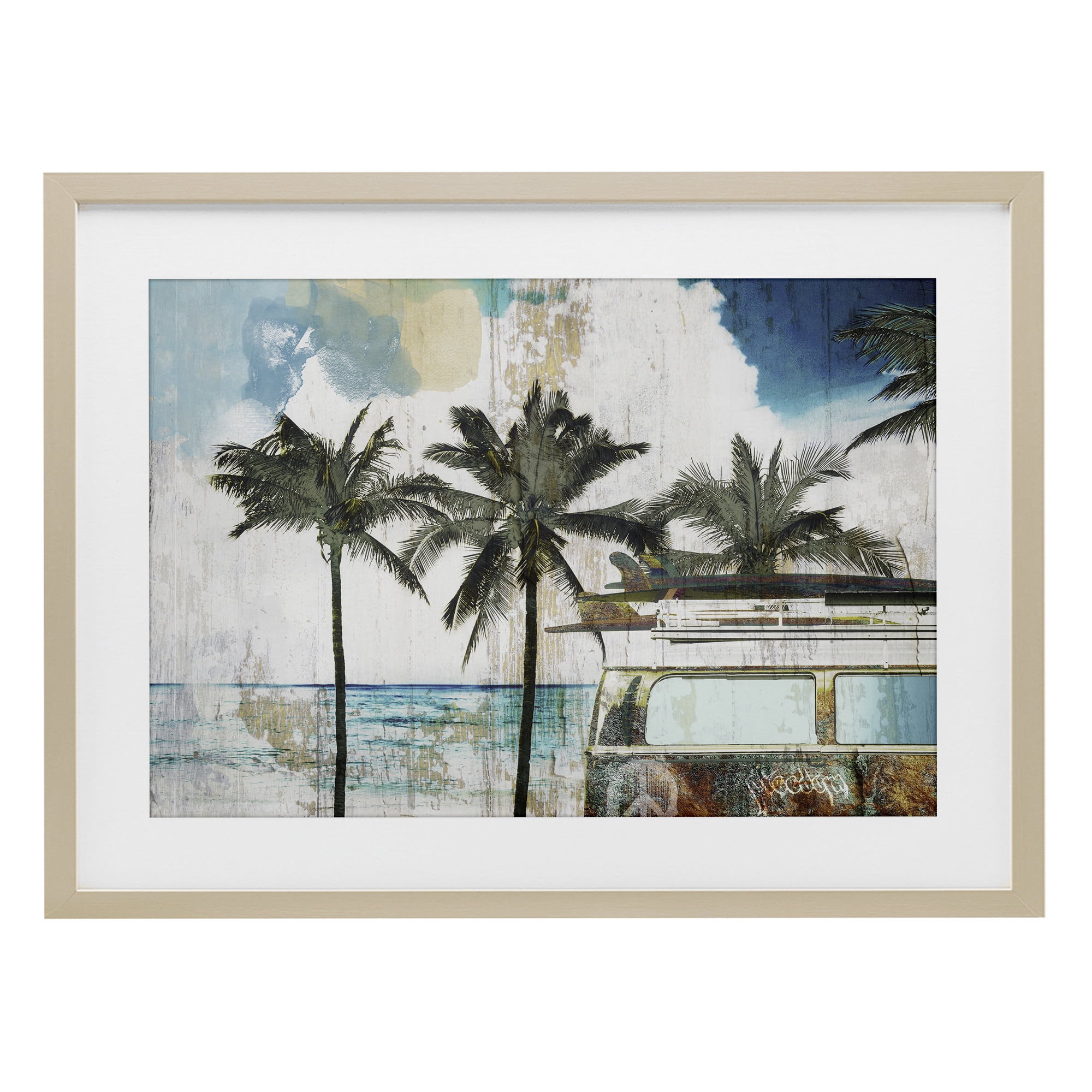 Beach Day Retro Vacation Birch Framed Print Under Glass, design by Sasha