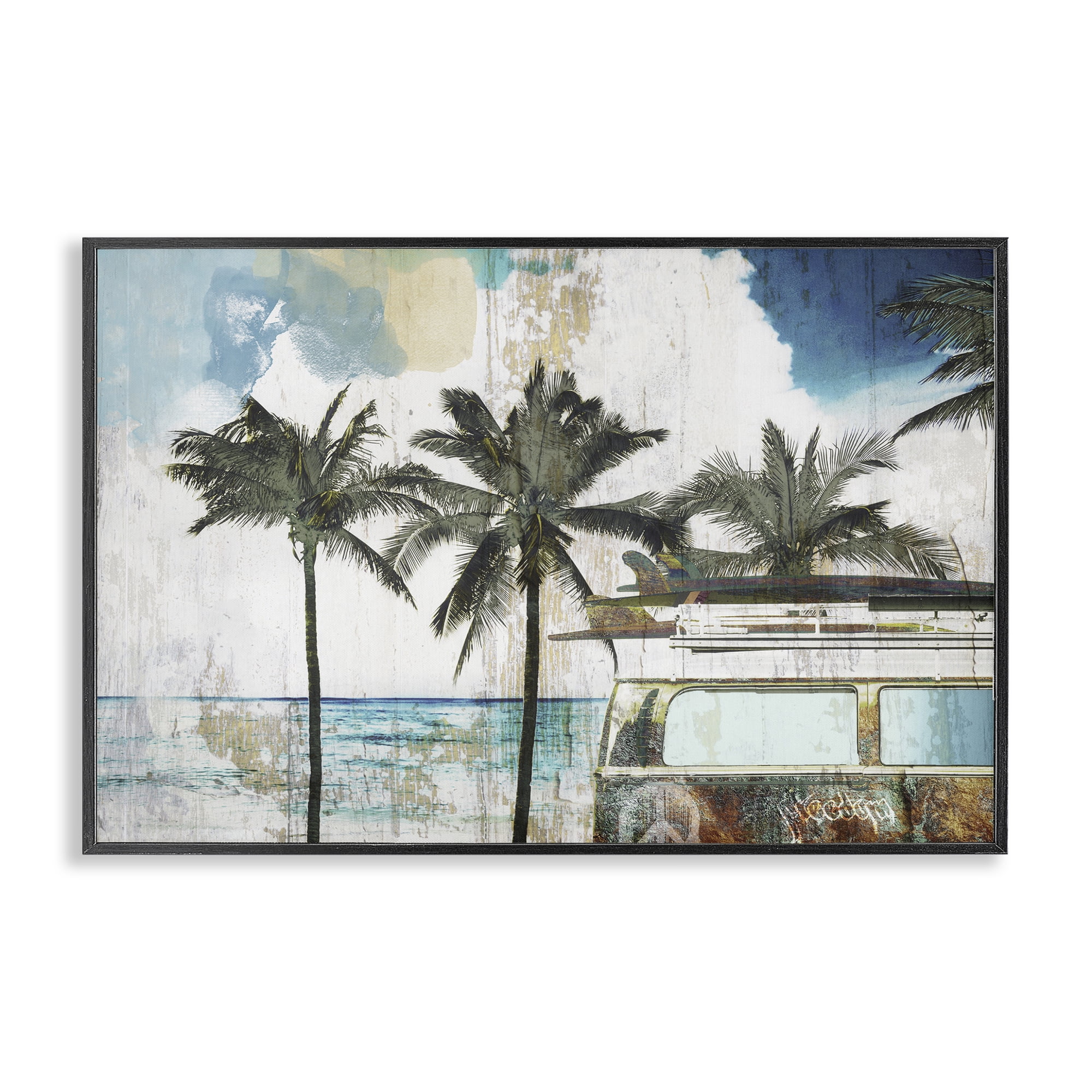 Beach Day Retro Vacation Black Framed Giclee Art, design by Sasha
