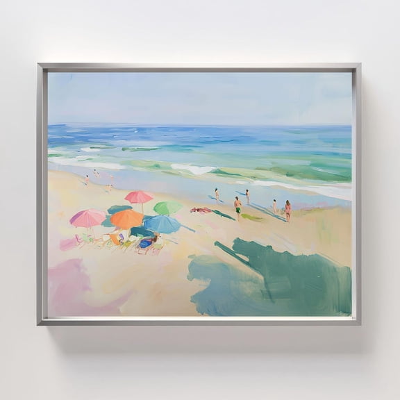 Beach Day Wall Art, Colorful Umbrellas And Ocean View, Vibrant Coastal Seaside Summer Scene For Relaxing Home Decor Wall Art, Modern Wall Decor, 12x18 UNFRAMED