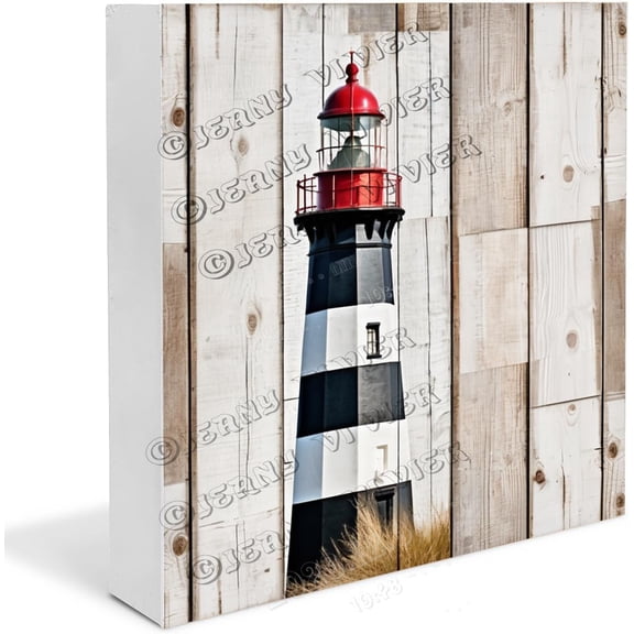 Beach Decor Lighthouse Wooden Box Sign Funny Desk Decor Shelf Decor for Living Room Table Centerpieces for Dining Table Wood Block Signs For Shelf Desk Decoration 7x7 In