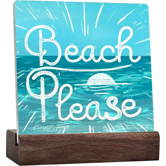 Beach Decor, Summer Beach Decorations For Home, Beach Please, Summer Decor, Beach Theme House Decor Ceramic Desk Sign For Living Room Bedroom For Shelf Tabletop Decoration