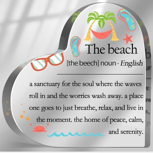 Beach Definition Acrylic Sign 6"X6"Inch, Beach Desk Decorative Sign for Home Rustic Coastal Ocean Decorations - Ocean Theme Decor for Beach House