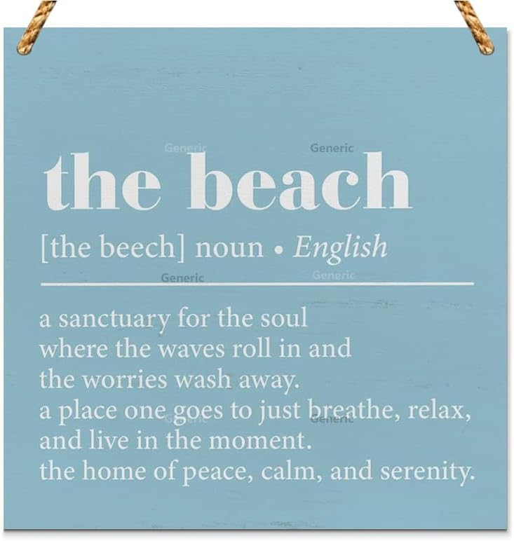 Beach Definition Wooden Sign Beach House Decor Blue Beach Themed Square ...