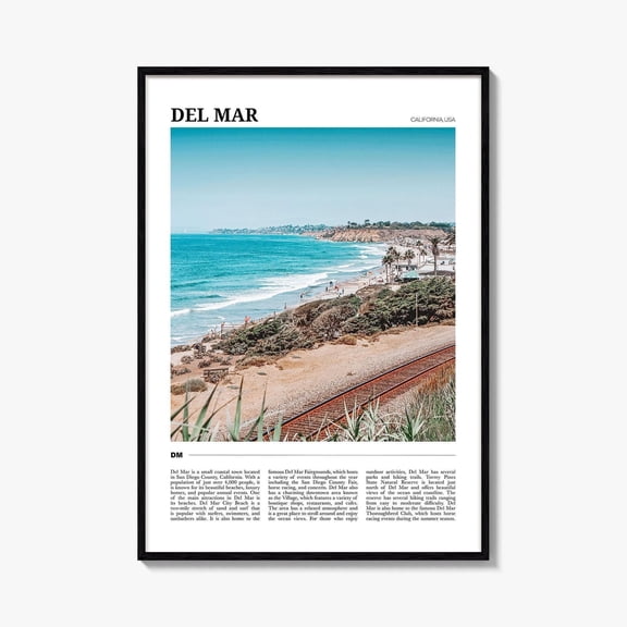 Beach Del Mar California San Diego County Town Art Poster , Poster Print Only