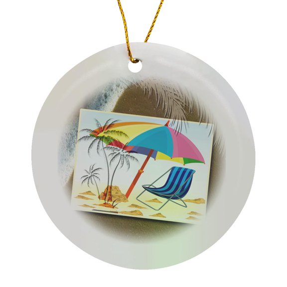 3drose, Beach Destination, Circle Porcelain Ornament