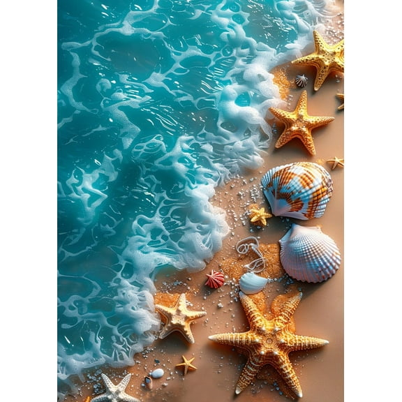 Beach Diamond Painting Kits for Adults, 5D Seashell Starfish Diamond Art Kits for Beginners, DIY Full Round Drill Paint by Diamonds, Home Wall Decor 12 x 16 Inch