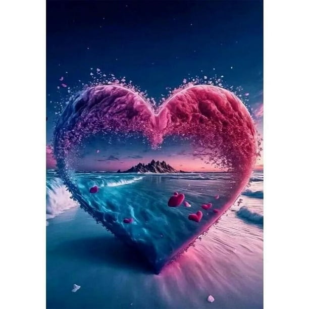 Beach Diamond Painting Kits for Adults -Sea Wave Heart Shape 5D