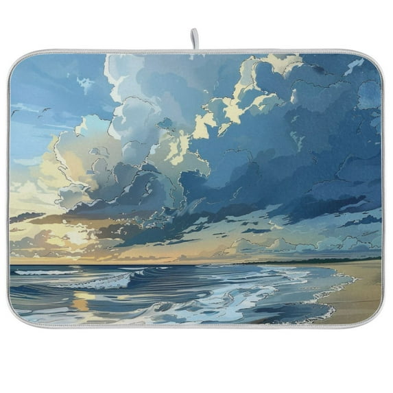 Beach Dish Drying Mat Dish Drainer Rack Mats Water Absorbent Non-Slip Easy Clean Heat Resistant for Kitchen Counter