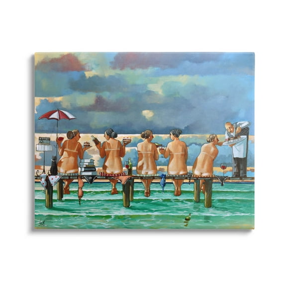 Beach Dock Women Summer Fun Coastal Painting Gallery Wrapped Canvas Print Wall Art