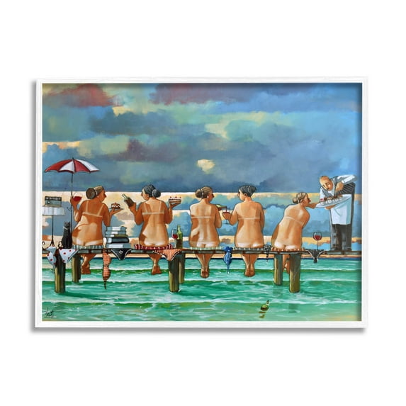 Beach Dock Women Summer Fun Coastal Painting White Framed Art Print Wall Art