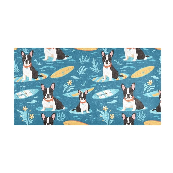 Beach Dog Surfing Bath Mat 39x20 Inch Soft Absorbent Non-Slip Plush Bathroom Rug for Floor