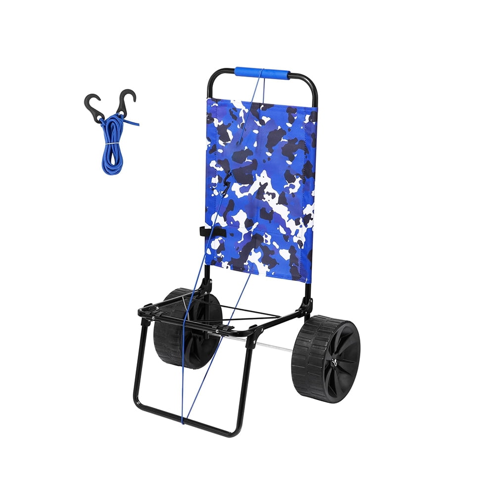 Beach Dolly with Big Wheels for Sand, 15.4" x 15.7" Cargo Deck, w/ 10" PE Solid Wheels, 69LBS Loading Capacity Folding Sand Cart, Heavy Duty Cart for Picnic, Beach, Fishing, Camping, Gardening