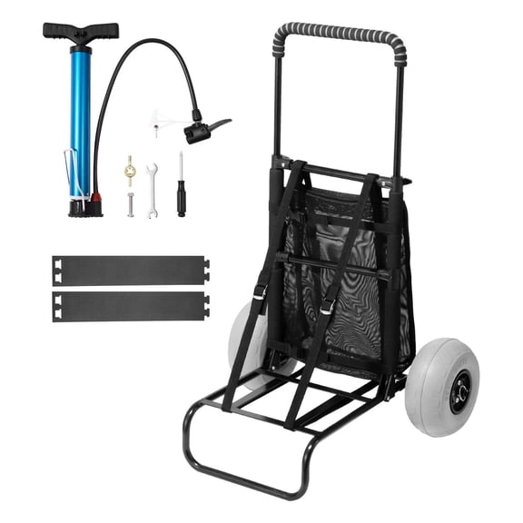 Beach Dolly with Big Wheels for Sand, 20.1" x 14.6" Cargo Deck, w/ 9" Balloon Wheels, 165LBS Loading Capacity Folding Sand Cart & 27.2" to 44.9" Adjustable Height, Heavy Duty Cart for Beach