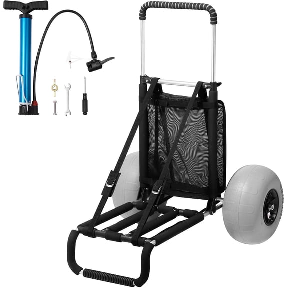 Beach Dolly with Big Balloon Wheels, 29.9" x 15.4" Cargo Rack, 165 lbs Capacity, Adjustable Height (27"44.7"), Foldable Heavy-Duty Sand Cart