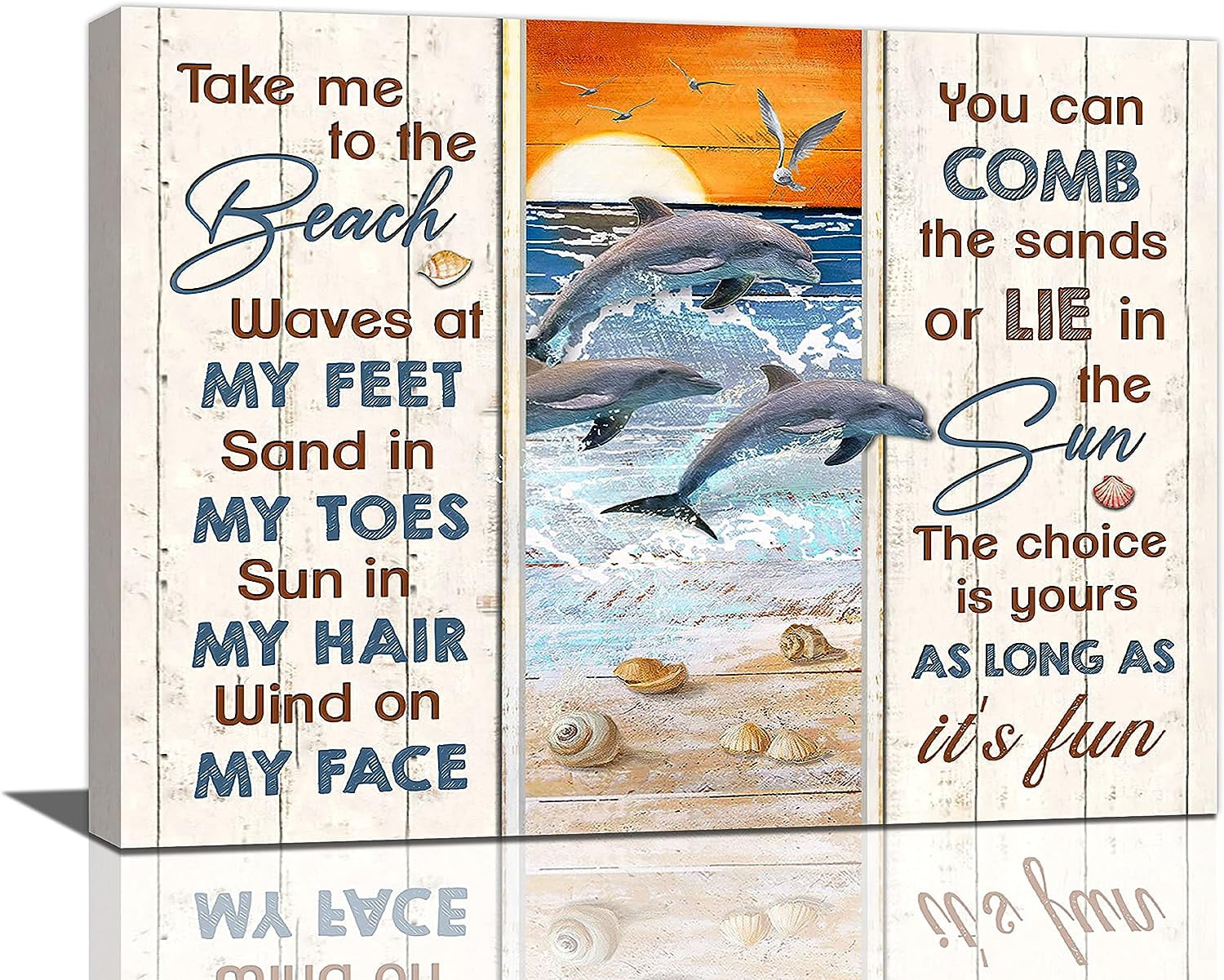 Grey Canis Beach Dolphins 16"x12" Framed Painting Canvas Art Prints