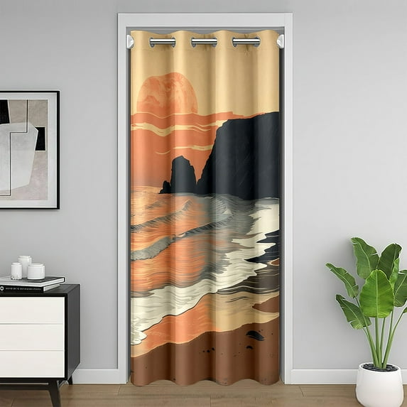 Beach Door Cover Curtain for Bedroom,Hawaii Summer Ocean Sunset Sky Doorway Curtain, Seaside Ocean Waves Aesthetic 84"x42" Window Treatment Adults