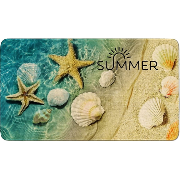 Beach Door Mat Indoor,17”x 30” Non-Slip Rubber Backing Entryway Rug,Linen Print Front Door Mat Indoor Entrance, Machine Washable Low-Profile Inside Door Mat for Entry