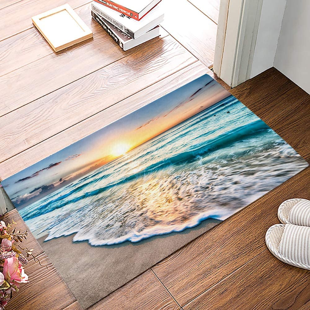 Beach Door Mats, Beach Theme Door Mat, Teal Sea Water Front Door Mat