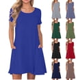 thumbnail image 1 of Beach Dress Women's Summer Short Sleeve Fashion Ndbuld Women Summer Casual Round-Neck Short Sleeve Solid Mini Dress Black M, 1 of 6