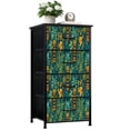 thumbnail image 1 of Beach Dresser for Bedroom with 4 Storage Drawers Drink Bar Decor Tropical Flowers Palm Wooden Carved Dressers Chest of Drawers Steel Framed Fabric Closet Organizers for Entryway Beach Lover Gifts, 1 of 8