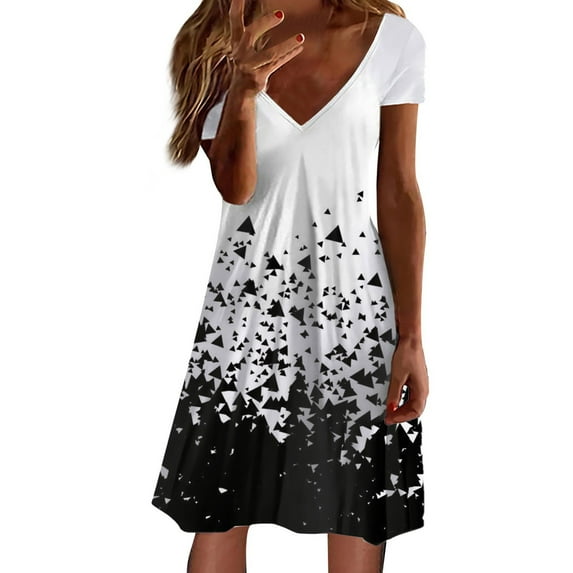 Beach Dresses For Women Ladies Short Sleeve V Neck Floral Print Gauzy Cotton Knit Womens Dress