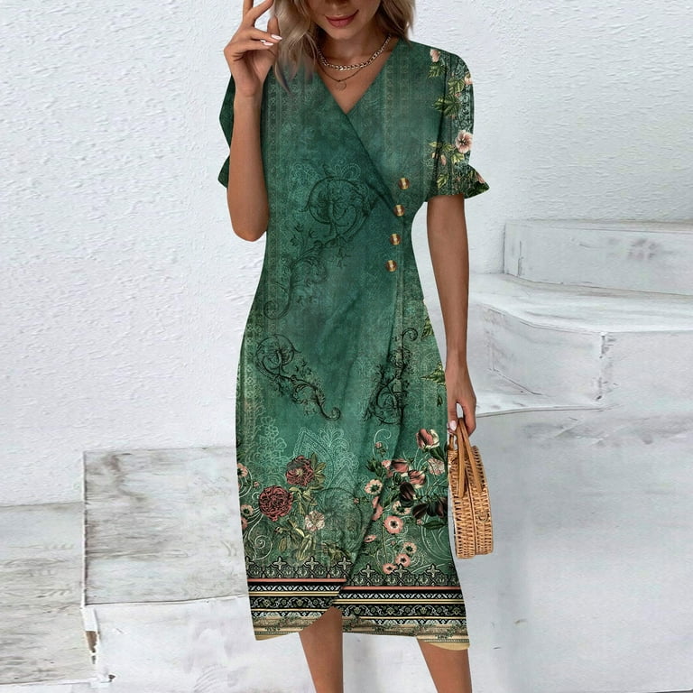 Beach Dresses For Women Spring Summer Elegant Wrap V Neck Floral