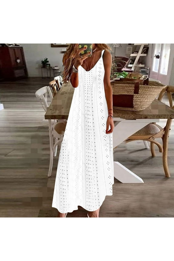 Beach Dresses for Women Casual Summer, Women's Summer Bohemian Long Maxi Dress Casual Sleeveless V Neck Loose Sundress Beach Cover Up Long Cami Maxi Dresses