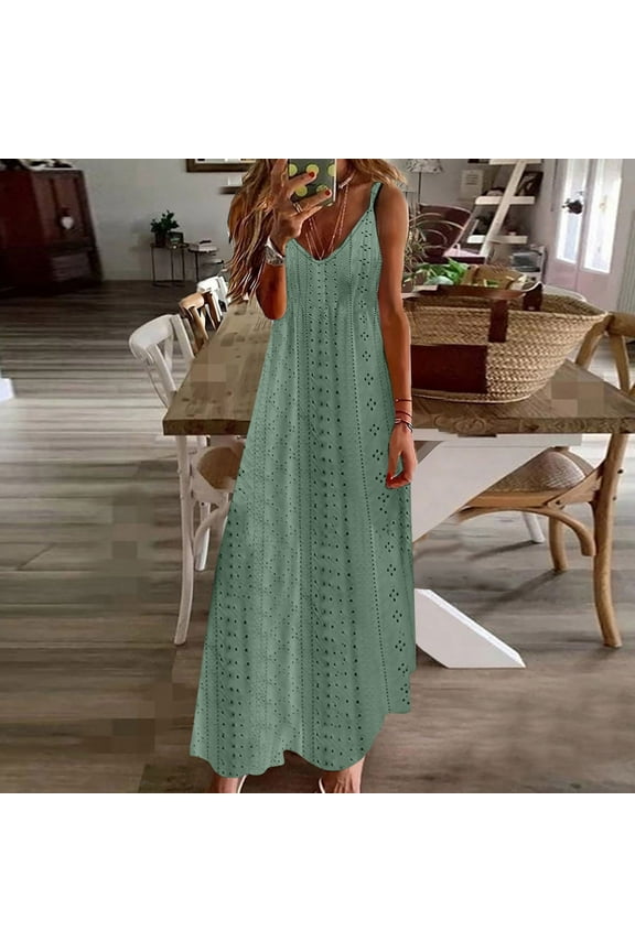 Beach Dresses for Women Casual Summer, Women's Summer Bohemian Long Maxi Dress Casual Sleeveless V Neck Loose Sundress Beach Cover Up Long Cami Maxi Dresses