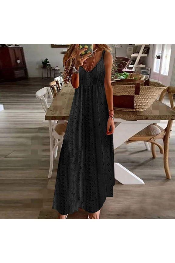 Beach Dresses for Women Casual Summer, Women's Summer Bohemian Long Maxi Dress Casual Sleeveless V Neck Loose Sundress Beach Cover Up Long Cami Maxi Dresses