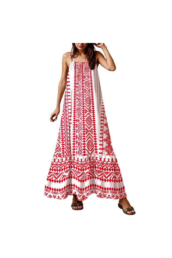 Beach Dresses For Women, Summer Women 2025 Floral Maxi Dress Hawaiian Boho Party Wedding Guest Elegant Halter Spaghetti Strap Scoop Neck Smocked Ruffle Flowy Pink
