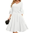 thumbnail image 1 of Beach Dresses For Women, Wedding Guest Dress Elegant Bell Sleeve Cocktail Party Church Midi Evening Dress Faux Leather Women Sweater Dresses T Shirt Mexican Dress Work Dresses (S, White) ZMTing, 1 of 4