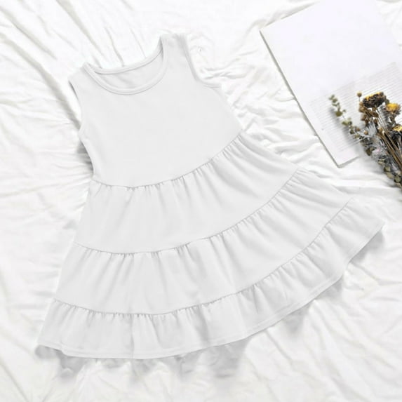 Beach Dresses for Girls 2-13 Years Sleeveless Sundresses Toddlers Teens Cute Solid Color Pullover Crewneck Layered A-Line Vacation Dress