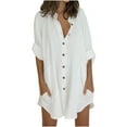 thumbnail image 1 of Beach Dresses for Women Casual Summer, T Shirt Dress Women Knee Length 3/4 Sleeve Long Shirt Dress Blouse Mini Dress Casual Solid V Neck Tunic Top, 1 of 3