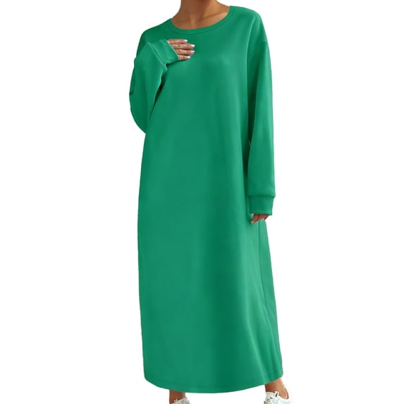 Beach Dresses for Women Plus Size Solid Color Long Sleeved Round Neck Sweatshirt Dress Long Skirt Loose Flowy Beach Sundress