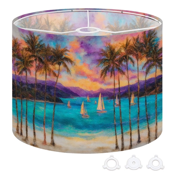 Beach Drum Lampshades 13"x13"x10" Dreamy Sunset Beach Scene Clear Water Palm Trees Light Shade for Table Lamps Floor Lamp Shades Replacement Assembly Required