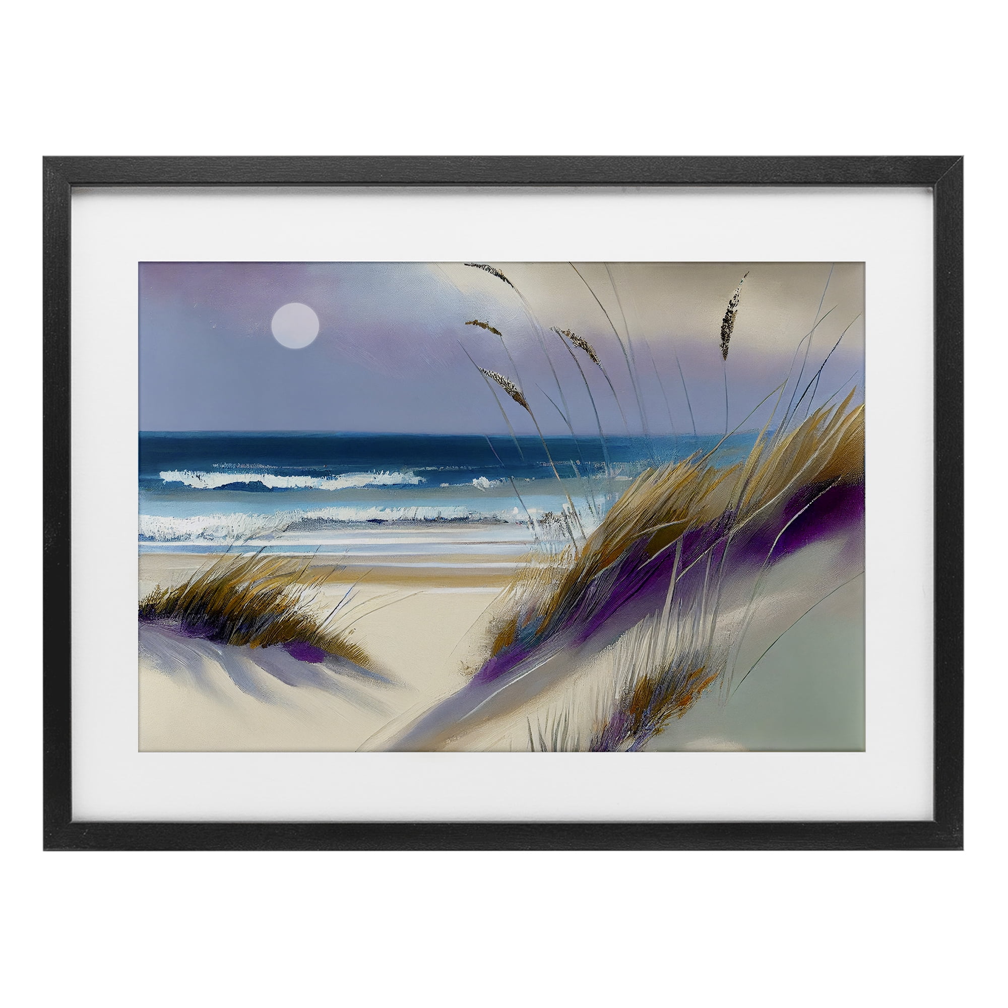 Beach Dunes Serenity Black Framed Print Under Glass, design by Sasha