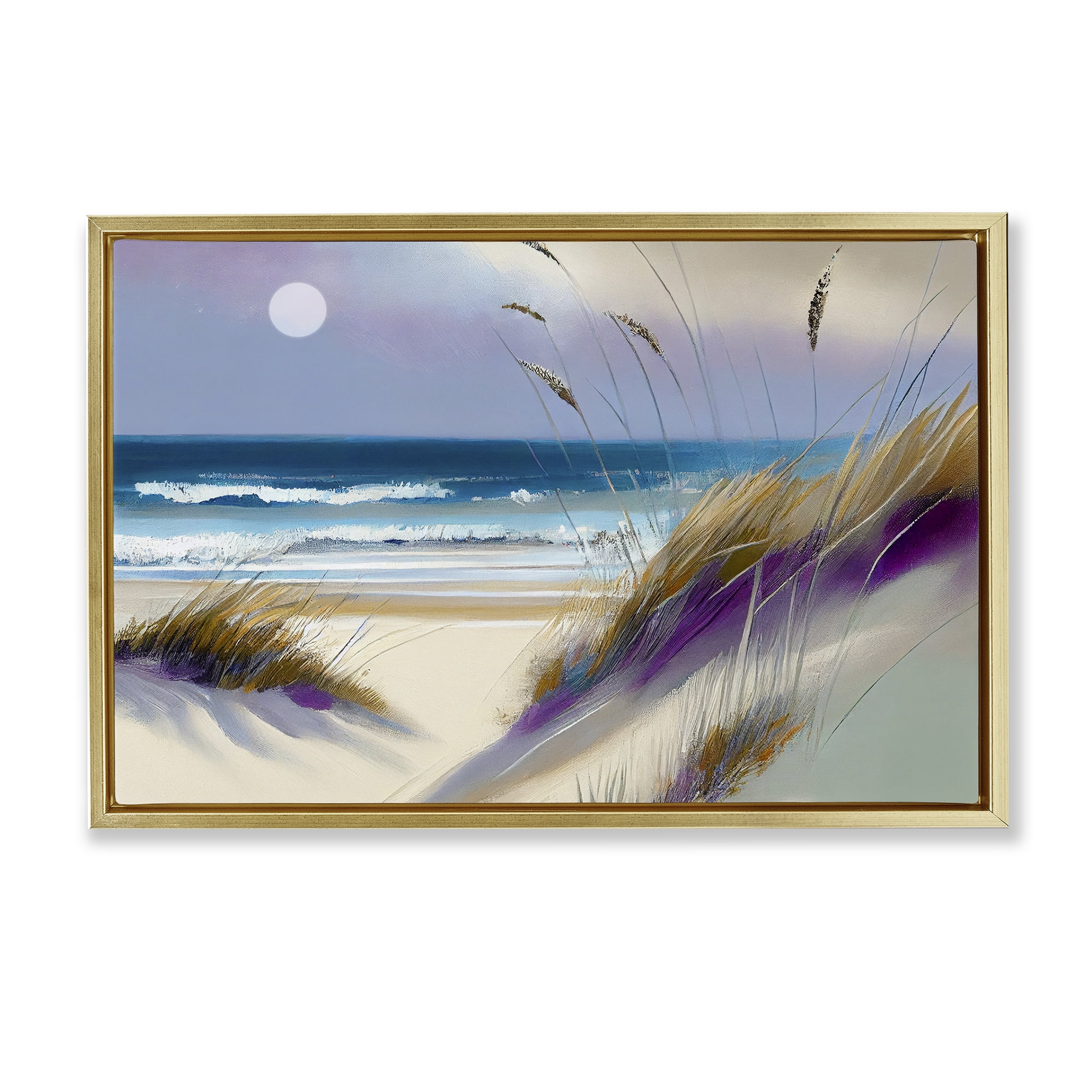 Beach Dunes Serenity Gold Framed Floater Canvas Wall Art, design by Sasha