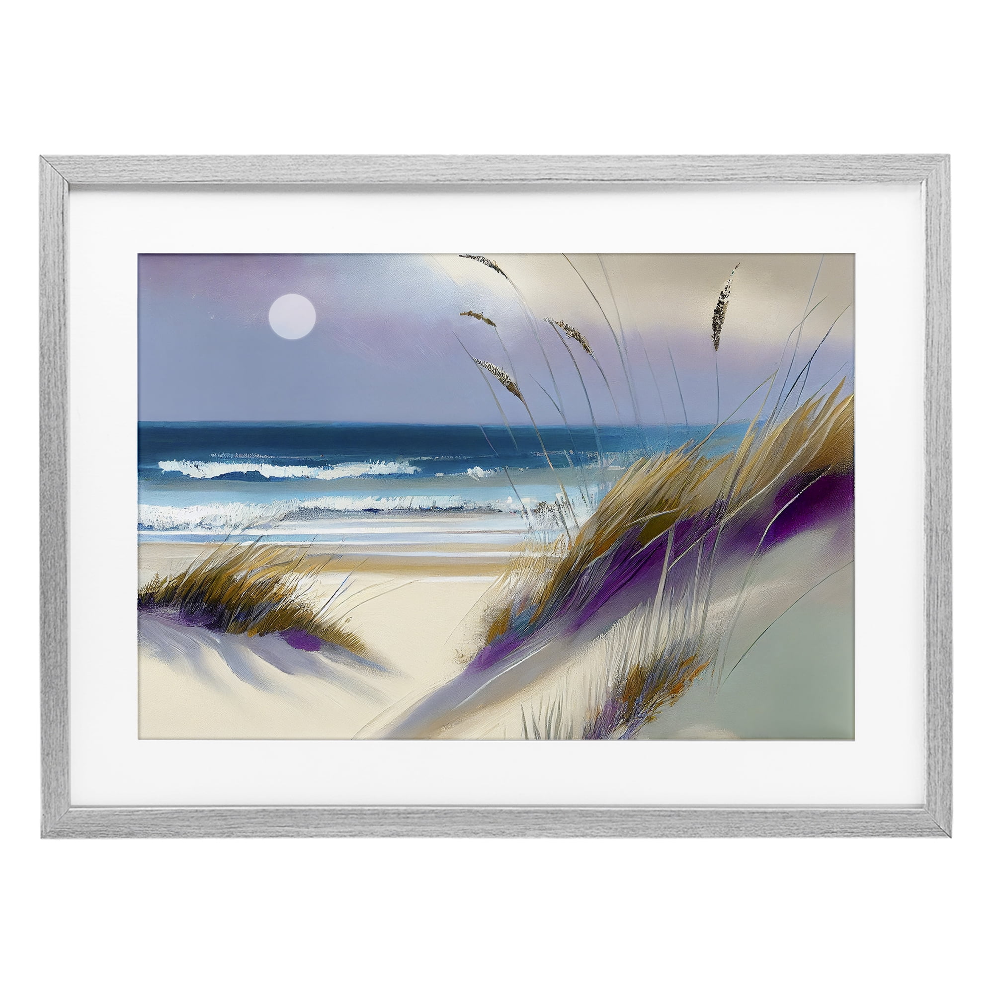Beach Dunes Serenity Gray Framed Print Under Glass, design by Sasha