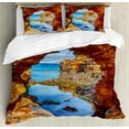 thumbnail image 1 of Beach Duvet Cover Set, Cavern Rocks by Pacific Waters with Australian Sea and Sky Landscape Road, Decorative 3 Piece Bedding Set with 2 Pillow Shams, Queen Size, Cream Blue, by Ambesonne, 1 of 3