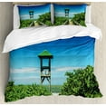 thumbnail image 1 of Beach Duvet Cover Set, Jetty Pier Leading to Tropical Seacoast Greenery Bushes Sand Travel Destinations, Decorative 3 Piece Bedding Set with 2 Pillow Shams, Queen Size, Blue Fern Green, by Ambesonne, 1 of 3