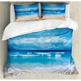 thumbnail image 1 of Beach Duvet Cover Set, Seascape Theme Landscape of the Beach and the Cloudy Sky in Summer Digital Print, Decorative 3 Piece Bedding Set with 2 Pillow Shams, Calking Size, Sand Brown Blue, by Ambesonne, 1 of 3