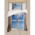 thumbnail image 1 of Beach Duvet Cover Set, Summer Holiday with Seashells Starfish and Palm Tree Ocean Print, Decorative 2 Piece Bedding Set with 1 Pillow Shams, Twin Size, Pale Brown Sky Blue, by Ambesonne, 1 of 3